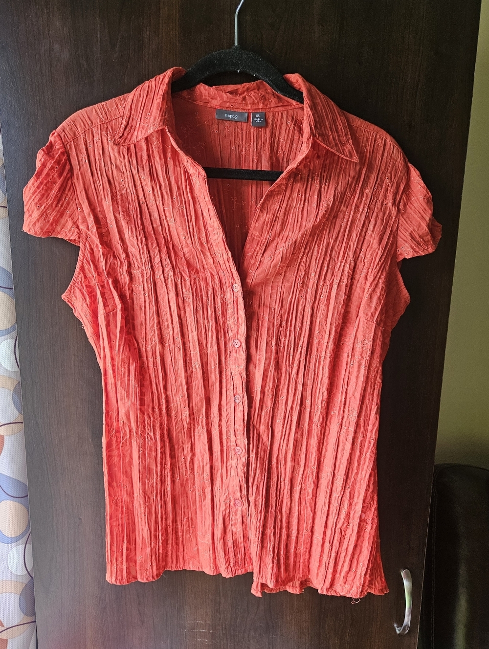 Apt. 9 Women's Button-Front Short Sleeve Top - Coral Red Size XL